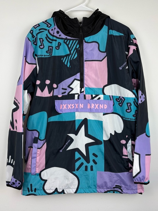 Reason Other - Reason Black Windbreaker Jacket Hoodie w/ Pink & Teal Size Large Streetwear Cool